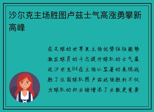 沙尔克主场胜图卢兹士气高涨勇攀新高峰