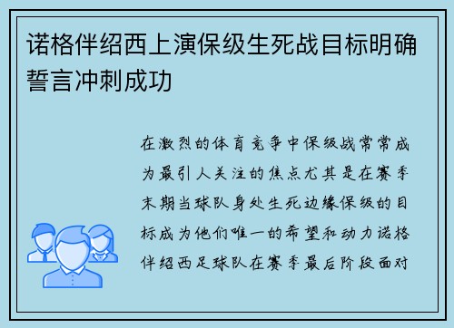 诺格伴绍西上演保级生死战目标明确誓言冲刺成功