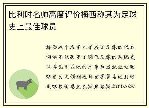 比利时名帅高度评价梅西称其为足球史上最佳球员